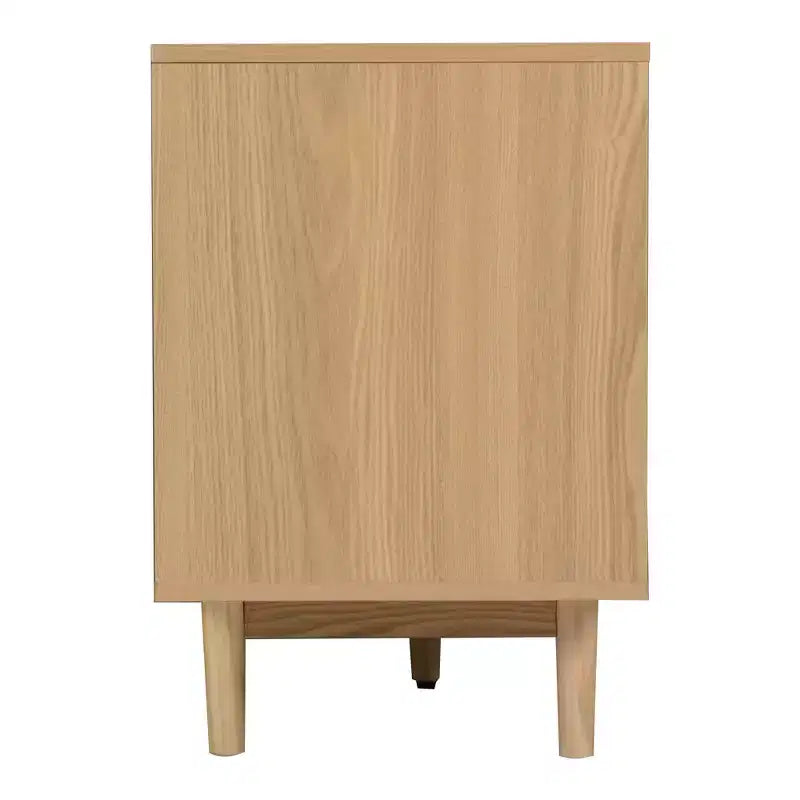 Meuble TV bohème pour téléviseurs jusqu'à 85 pouces, Console multimédia, Meuble TV avec portes en rotin, Marron