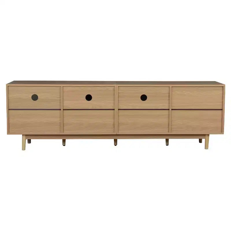 Meuble TV bohème pour téléviseurs jusqu'à 85 pouces, Console multimédia, Meuble TV avec portes en rotin, Marron