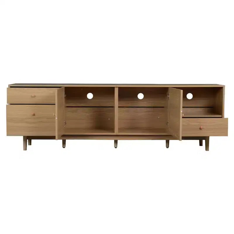 Meuble TV bohème pour téléviseurs jusqu'à 85 pouces, Console multimédia, Meuble TV avec portes en rotin, Marron