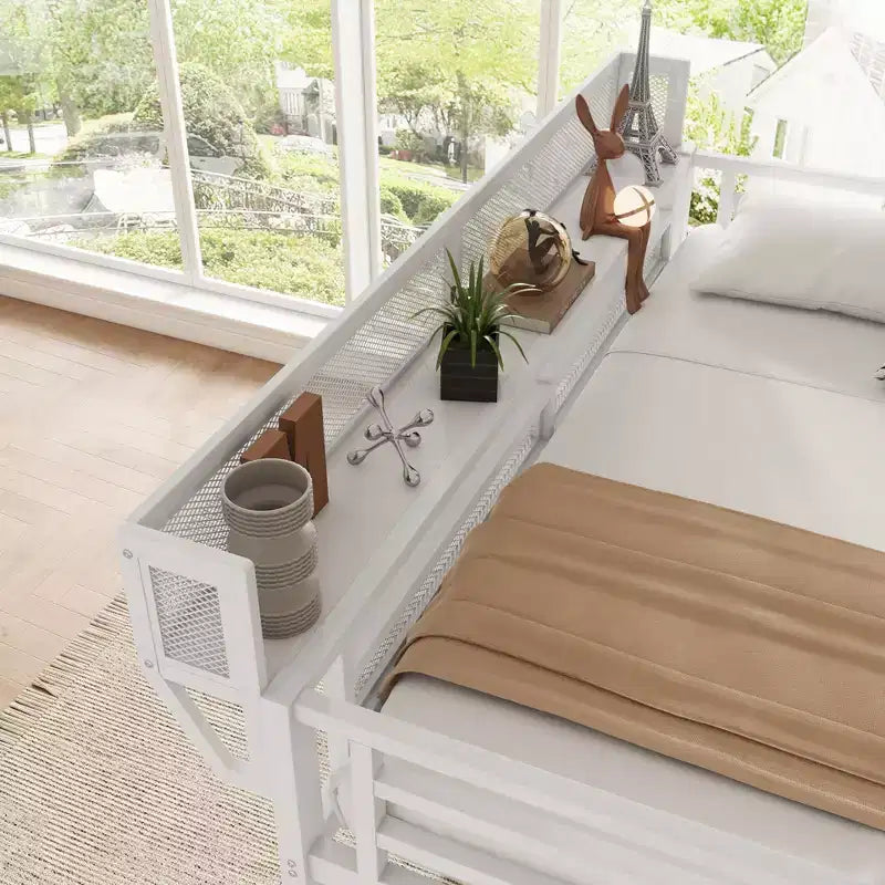 Lit mezzanine 94 po simple avec armoire, lit simple avec étagères de rangement et panier, cadres de lit pour chambre à coucher, dortoir