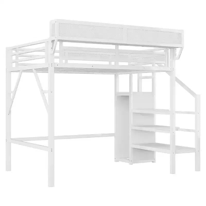 Lit mezzanine 94 po simple avec armoire, lit simple avec étagères de rangement et panier, cadres de lit pour chambre à coucher, dortoir