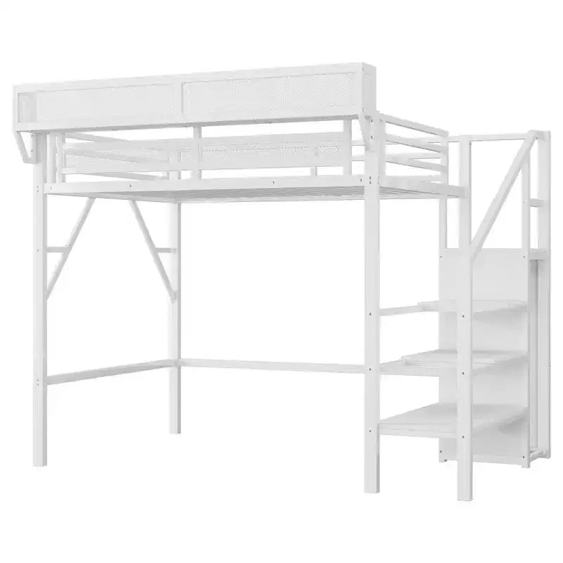 Lit mezzanine 94 po simple avec armoire, lit simple avec étagères de rangement et panier, cadres de lit pour chambre à coucher, dortoir