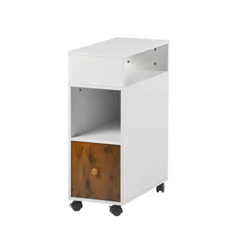 Meuble de classement mobile, classeur vertical roulant avec tiroir et étagères de rangement double face, organisateur de dossiers en bois Blanc/Marron