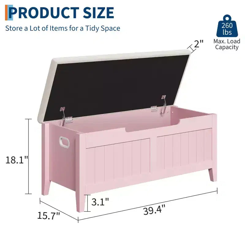 Banc de rangement de 99,06 cm avec plateau relevable et coussin, banc à chaussures en bois pour entrée avec 2 charnières de sécurité, coffre de rangement de 118 kg pour chambre à coucher