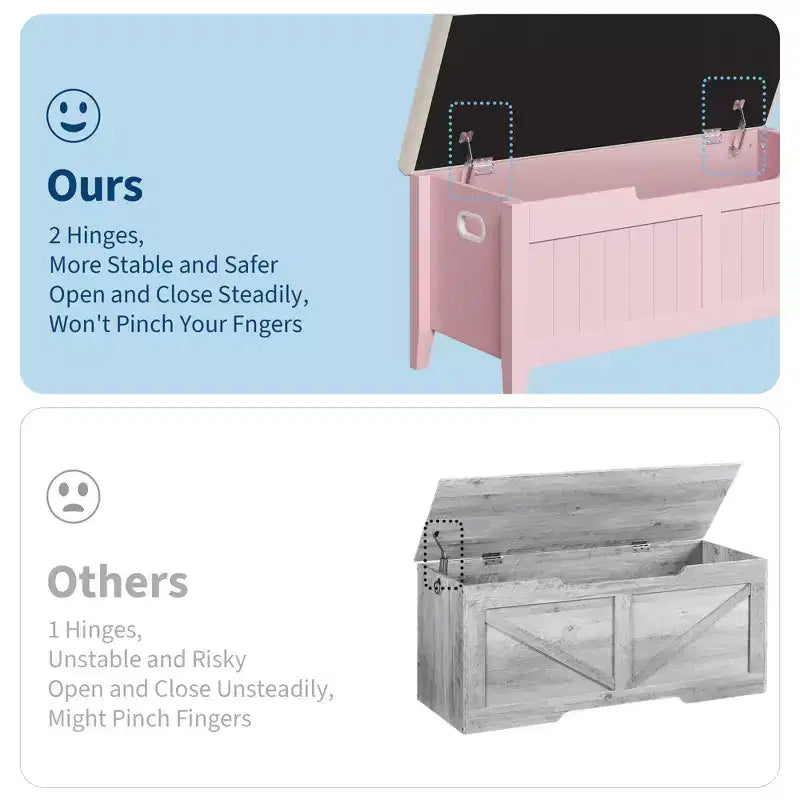 Banc de rangement de 99,06 cm avec plateau relevable et coussin, banc à chaussures en bois pour entrée avec 2 charnières de sécurité, coffre de rangement de 118 kg pour chambre à coucher
