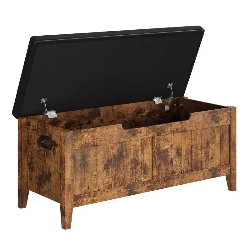 Banc de rangement de 99,06 cm avec plateau relevable et coussin, banc à chaussures en bois pour entrée avec 2 charnières de sécurité, coffre de rangement de 118 kg pour chambre à coucher