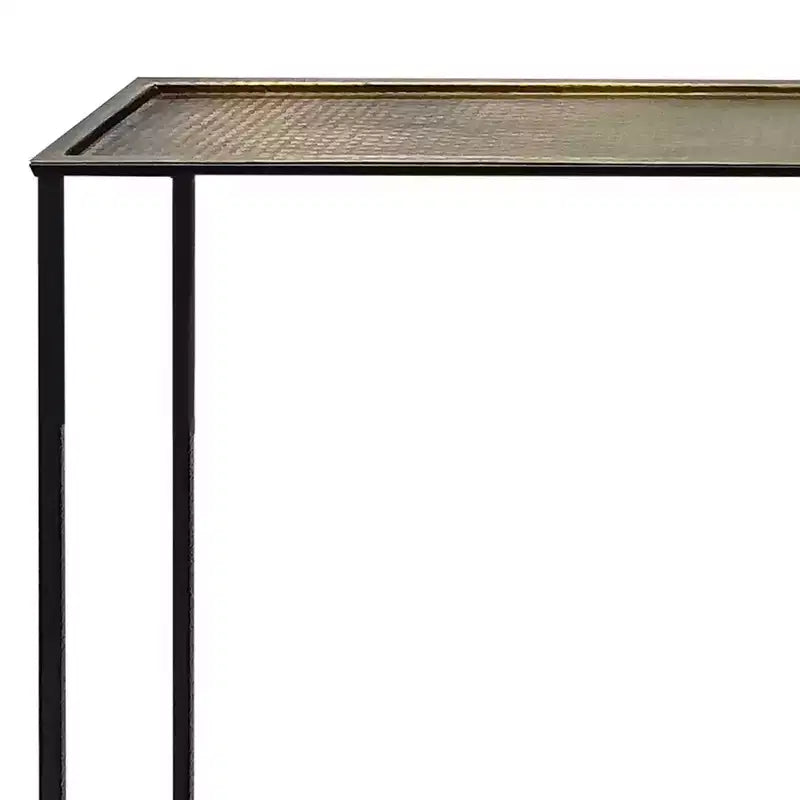 Console de canapé de 48 pouces, plateau en bronze antique martelé artisanal, structure en fer noir industriel