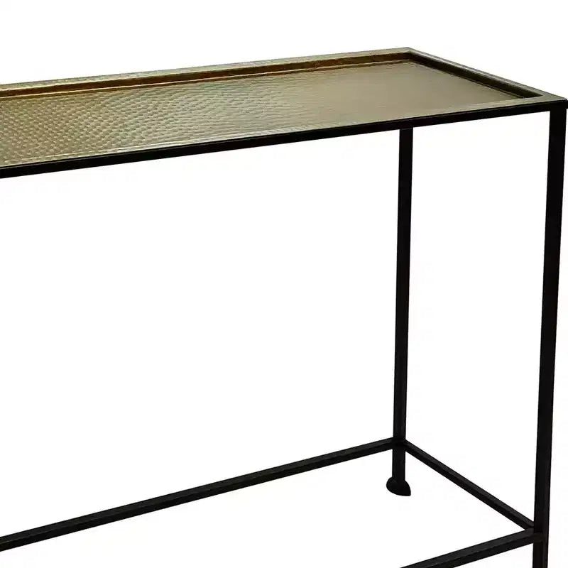 Console de canapé de 48 pouces, plateau en bronze antique martelé artisanal, structure en fer noir industriel