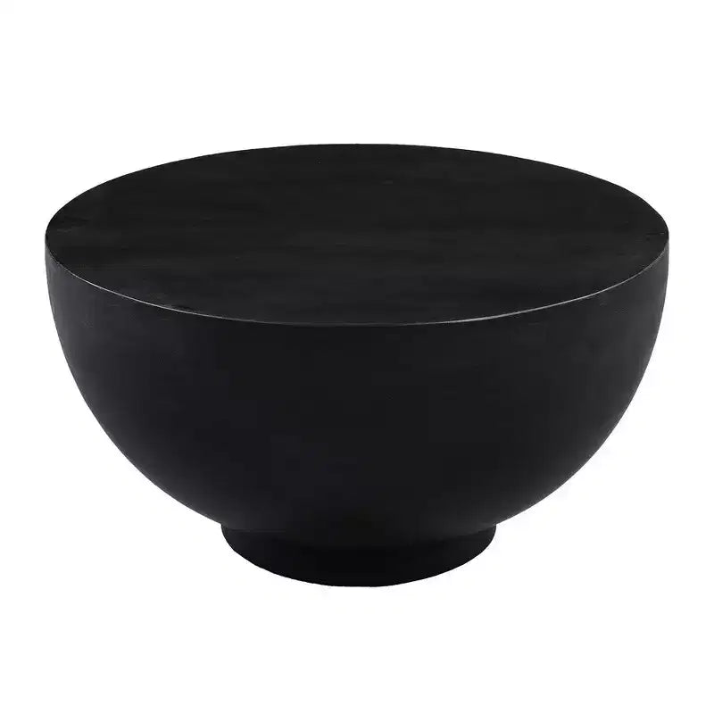 Table basse d'art moderne 30 pouces, forme tambour ronde, bois de manguier massif