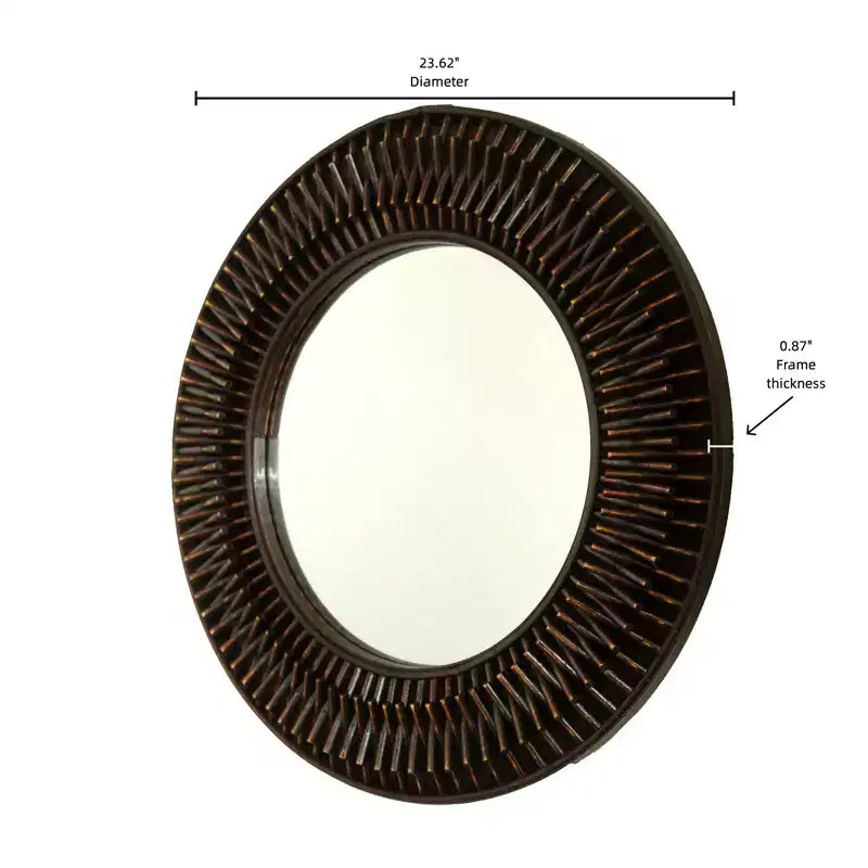 Miroir mural rond en bambou, style milieu de siècle
