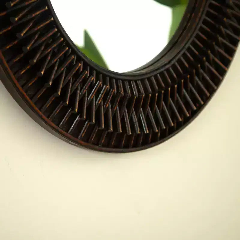 Miroir mural rond en bambou, style milieu de siècle