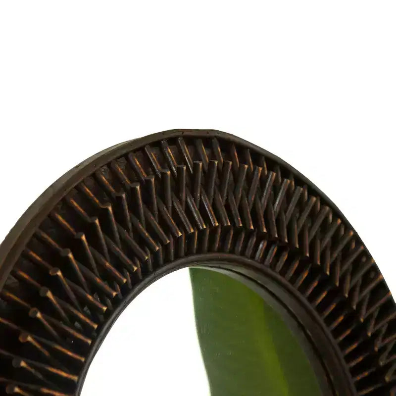 Miroir mural rond en bambou, style milieu de siècle
