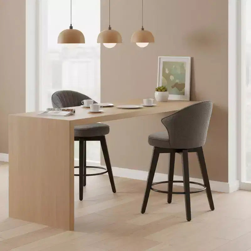 Lot de 2 tabourets de bar pivotants à dossier ailé avec siège rembourré et pieds en bois, gris