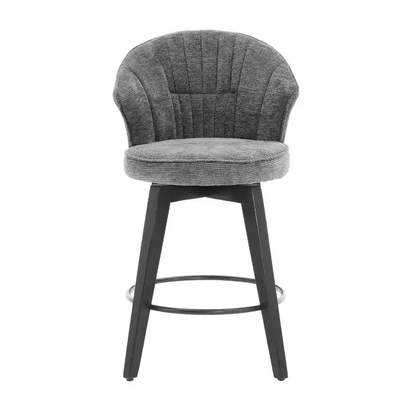 Lot de 2 tabourets de bar pivotants à dossier ailé avec siège rembourré et pieds en bois, gris