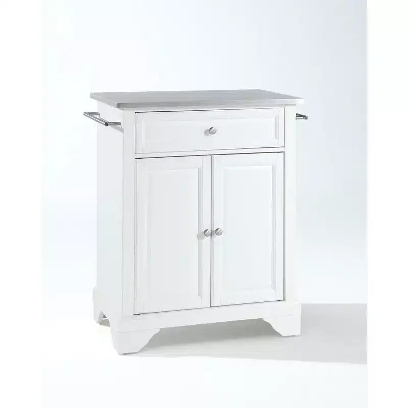 Dessert de cuisine roulant portable avec dessus en granit, petit îlot de rangement, support pour micro-ondes, blanc