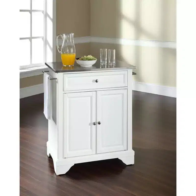 Dessert de cuisine roulant portable avec dessus en granit, petit îlot de rangement, support pour micro-ondes, blanc