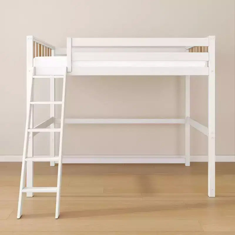 Lit mezzanine double haut scandinave pour enfants, en bois de pin massif, design peu encombrant
