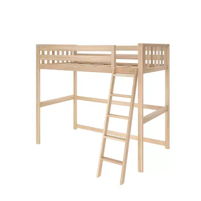 Lit mezzanine double haut scandinave pour enfants, en bois de pin massif, design peu encombrant