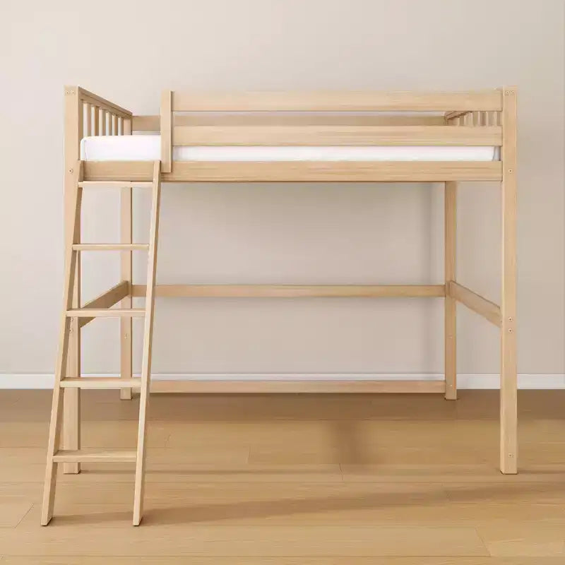 Lit mezzanine double haut scandinave pour enfants, en bois de pin massif, design peu encombrant