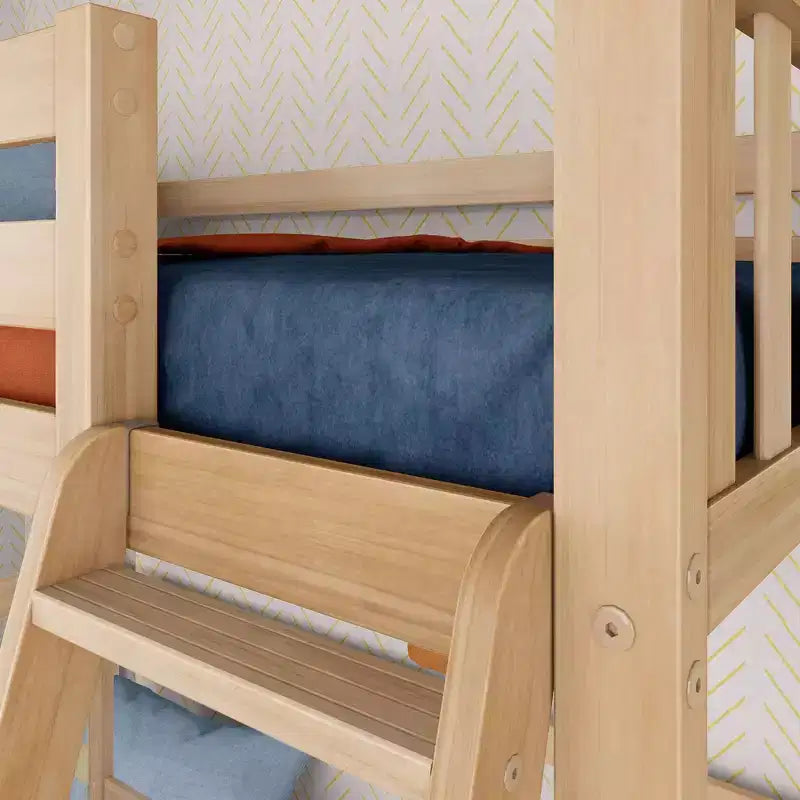 Lit mezzanine double haut scandinave pour enfants, en bois de pin massif, design peu encombrant