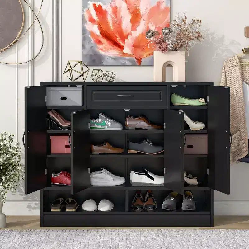 Meuble à chaussures autoportant moderne avec étagères réglables/tiroirs basculants, porte-chaussures minimaliste pour les couloirs et les entrées