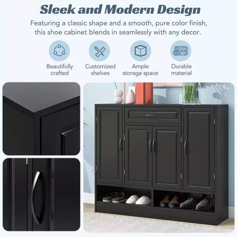 Meuble à chaussures autoportant moderne avec étagères réglables/tiroirs basculants, porte-chaussures minimaliste pour les couloirs et les entrées