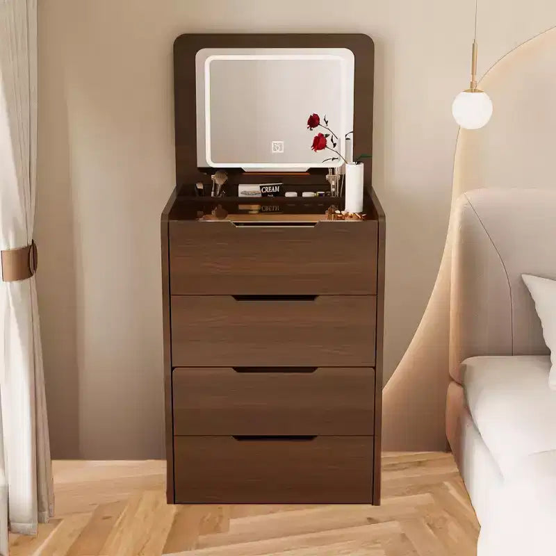 Coiffeuse 3 en 1 avec miroir rabattable, coiffeuse compacte avec plateau en verre et tabouret rembourré, coiffeuse pour chambre à coucher