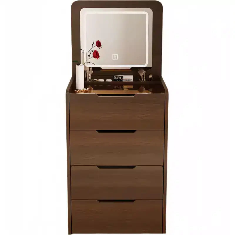 Coiffeuse 3 en 1 avec miroir rabattable, coiffeuse compacte avec plateau en verre et tabouret rembourré, coiffeuse pour chambre à coucher