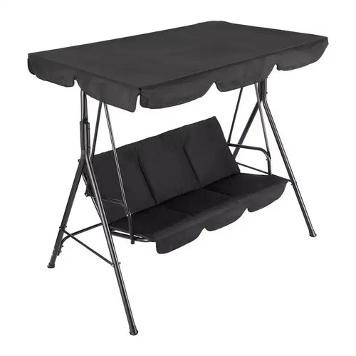 COZONY 3-Seat Black Patio Swing Chair - Adjustable Canopy & Armrests, Breathable Textilene Fabric Hanging Bench for Garden Poolside Backyard