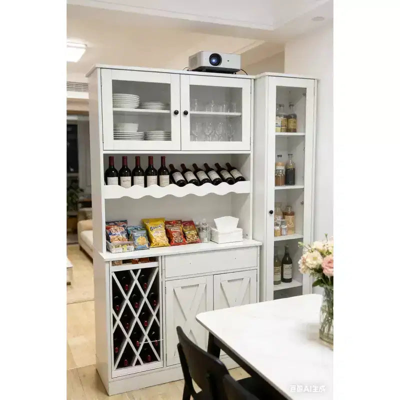 Meuble à vin en MDF avec portes doubles en acrylique, étagère supérieure pour salle à manger/bar