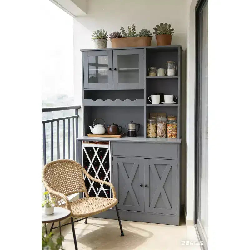 Meuble à vin en MDF avec portes doubles en acrylique, étagère supérieure pour salle à manger/bar