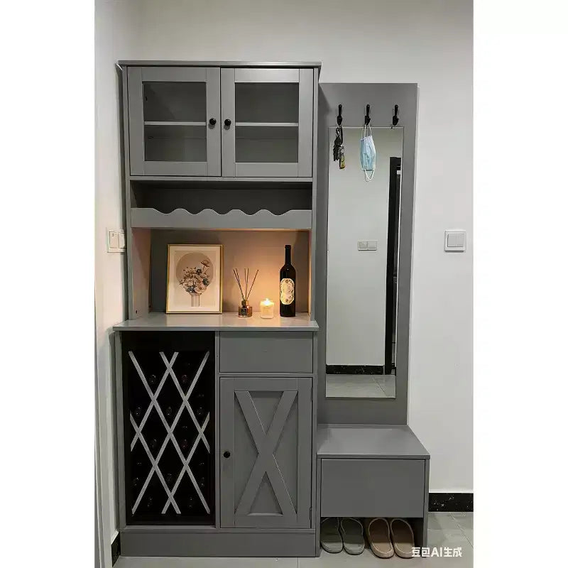 Meuble à vin en MDF avec portes doubles en acrylique, étagère supérieure pour salle à manger/bar