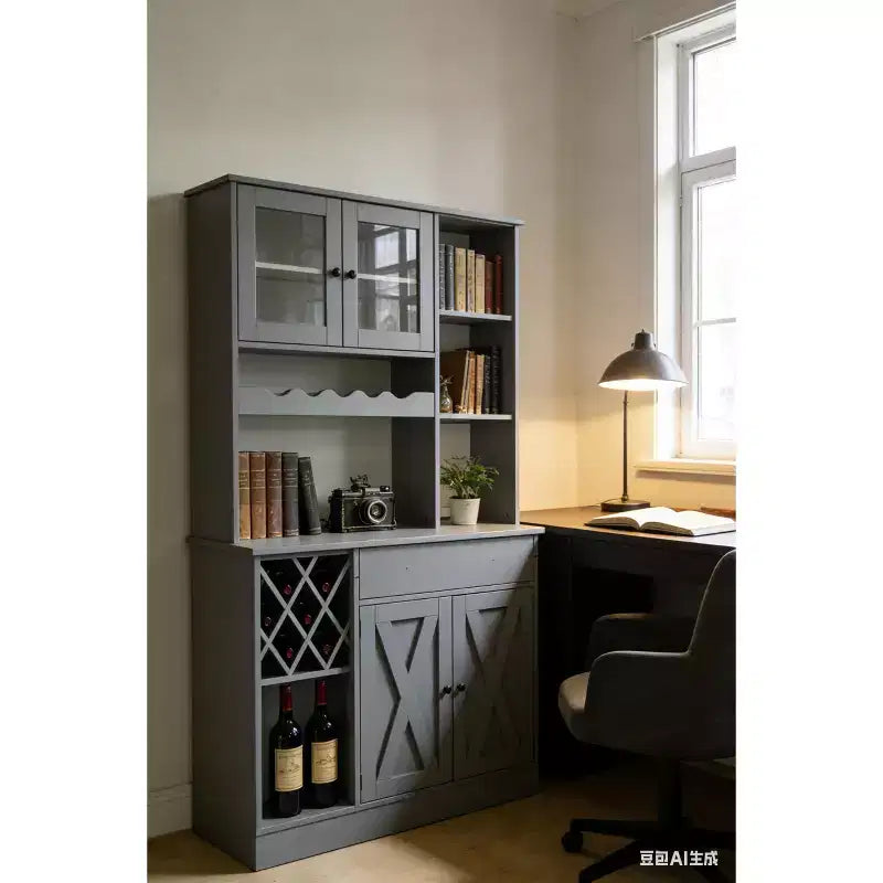 Meuble à vin en MDF avec portes doubles en acrylique, étagère supérieure pour salle à manger/bar