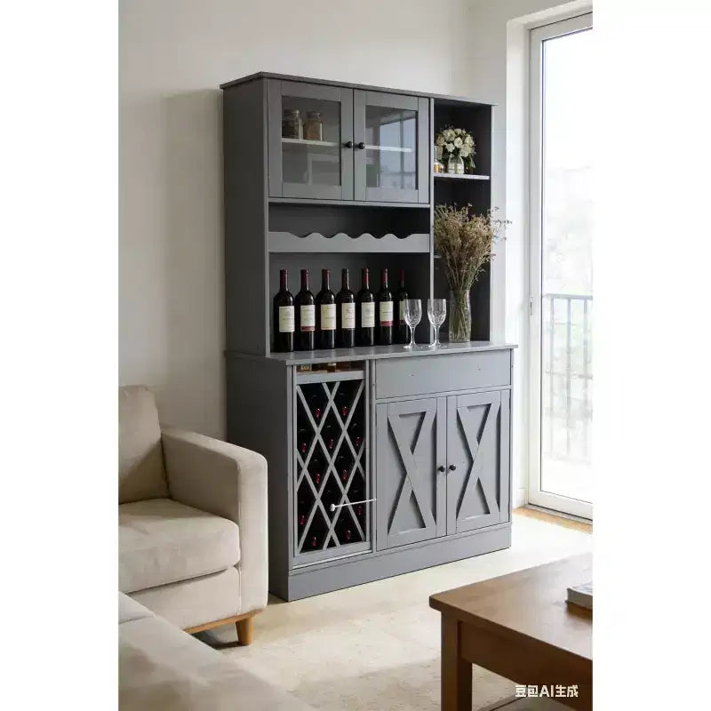 Meuble à vin en MDF avec portes doubles en acrylique, étagère supérieure pour salle à manger/bar