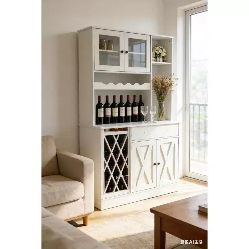 Meuble à vin en MDF avec portes doubles en acrylique, étagère supérieure pour salle à manger/bar