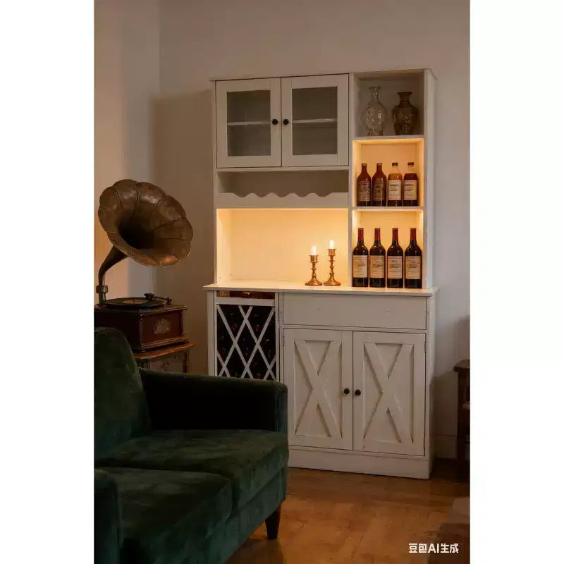 Meuble à vin en MDF avec portes doubles en acrylique, étagère supérieure pour salle à manger/bar
