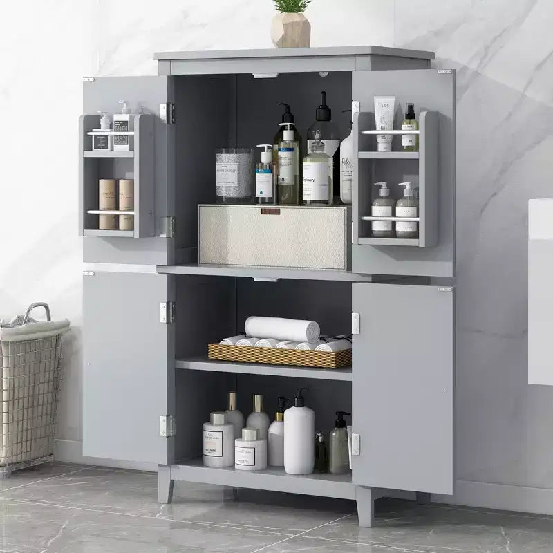 Meuble de rangement de salle de bain peu encombrant avec étagères réglables et portes