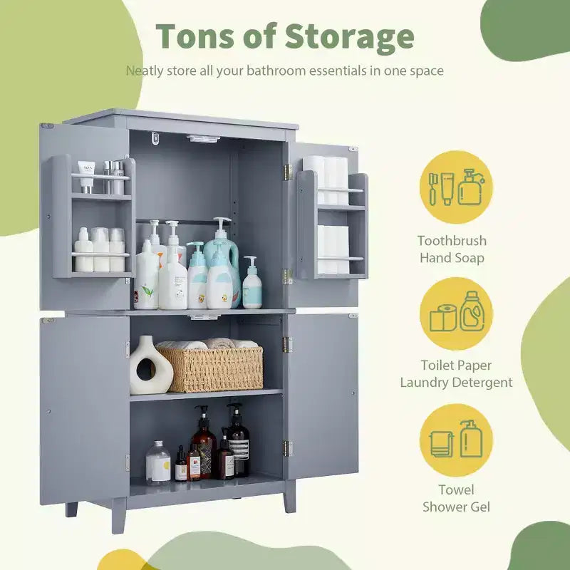 Meuble de rangement de salle de bain peu encombrant avec étagères réglables et portes