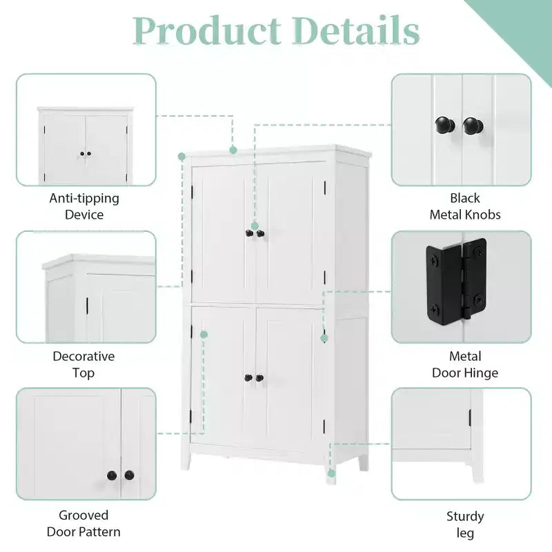 Meuble de rangement de salle de bain peu encombrant avec étagères réglables et portes
