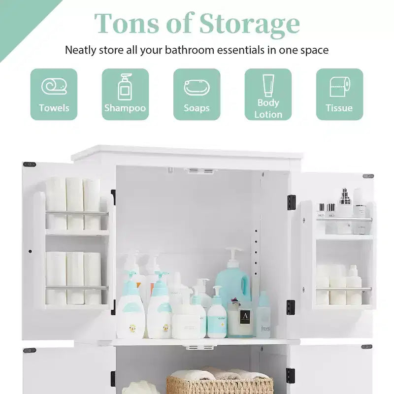 Meuble de rangement de salle de bain peu encombrant avec étagères réglables et portes