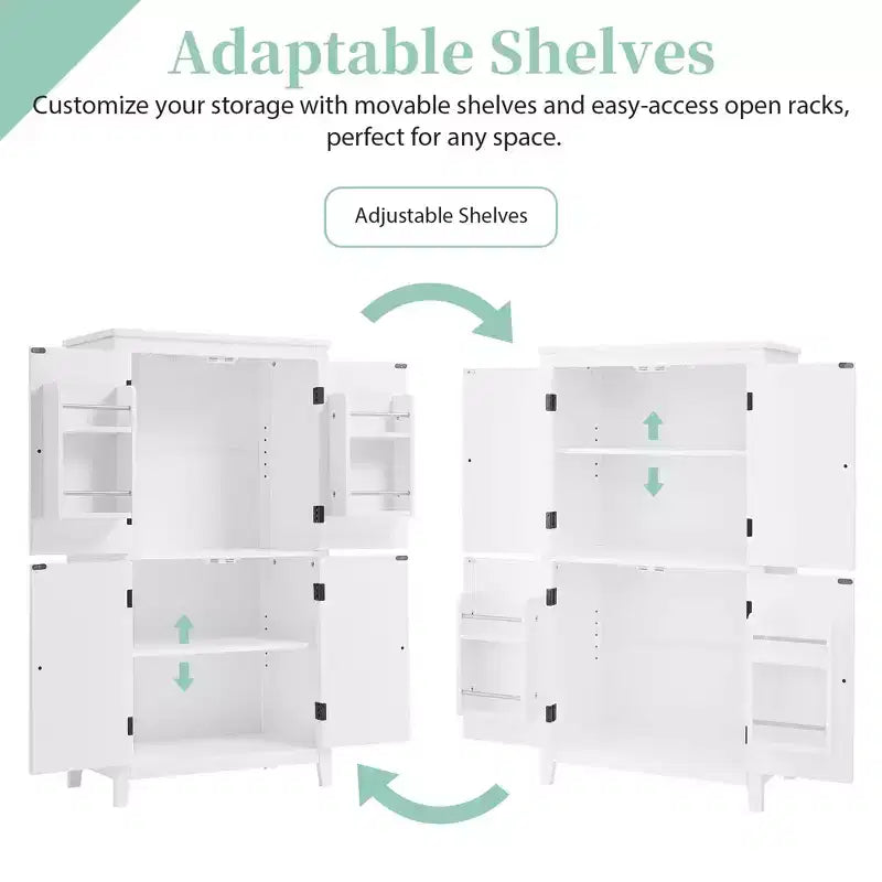 Meuble de rangement de salle de bain peu encombrant avec étagères réglables et portes