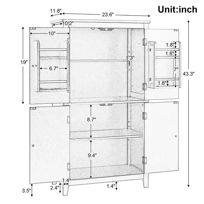 Meuble de rangement de salle de bain peu encombrant avec étagères réglables et portes