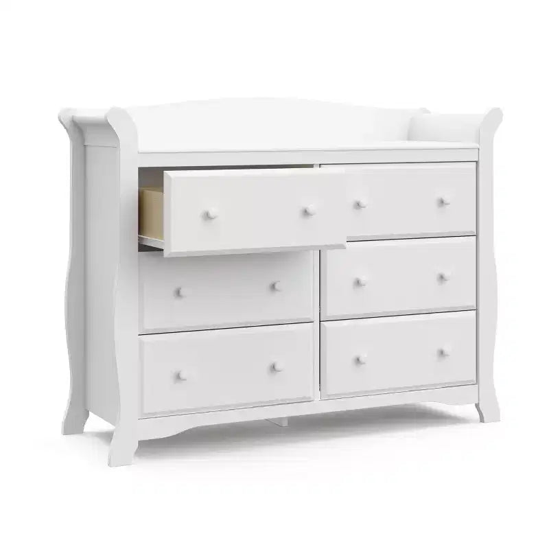 Commode double à 6 tiroirs pour chambre de bébé ou d'enfant, blanche