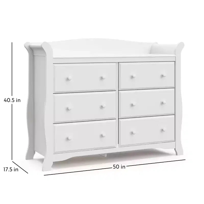 Commode double à 6 tiroirs pour chambre de bébé ou d'enfant, blanche
