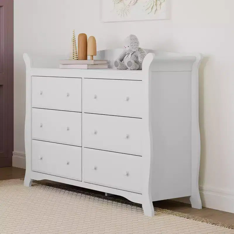 Commode double à 6 tiroirs pour chambre de bébé ou d'enfant, blanche